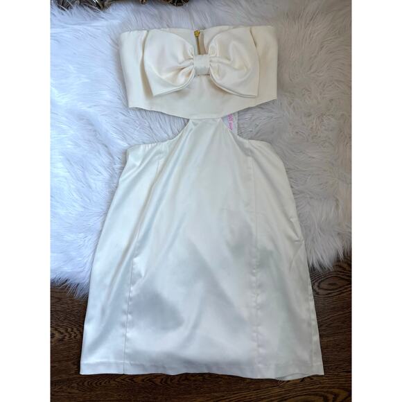 FLORA BEA Kayle Strapless Mini Bow Dress In Whitebridge Small NEW - Picture 2 of 7